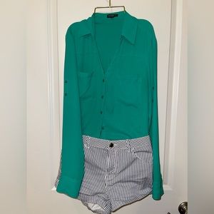Long sleeve shirt from express and strips shorts